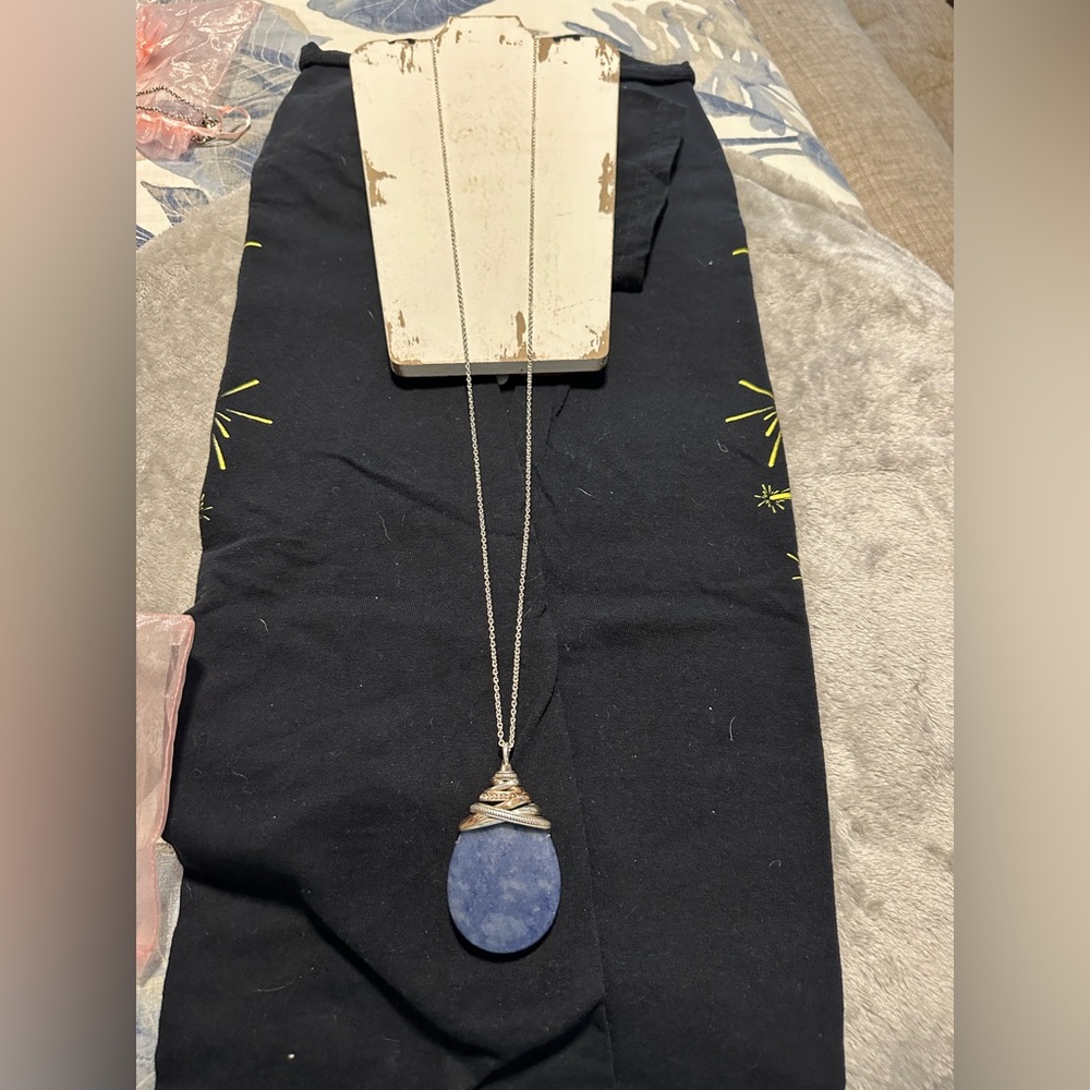 36 inch Brighton, silver necklace with huge lapis stone